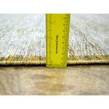 Load image into Gallery viewer, 6&#39;1&quot;x9&#39;1&quot; Daisy White With Golden Yellow, Hand Knotted, Oxidized And Distressed Grass Design With Exposed Warps, Pure Wool, Oriental Rug FWR457464