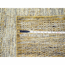 Load image into Gallery viewer, 6&#39;1&quot;x9&#39;1&quot; Daisy White With Golden Yellow, Hand Knotted, Oxidized And Distressed Grass Design With Exposed Warps, Pure Wool, Oriental Rug FWR457464