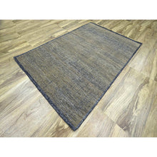 Load image into Gallery viewer, 6&#39;x9&#39;2&quot; Bone Brown With Charcoal Black, Oxidized And Distressed Grass Design With Exposed Warps, 100% Wool, Hand Knotted, Oriental Rug FWR457476