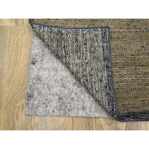 6'x9'2" Bone Brown With Charcoal Black, Oxidized And Distressed Grass Design With Exposed Warps, 100% Wool, Hand Knotted, Oriental Rug FWR457476