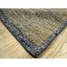 Load image into Gallery viewer, 6&#39;x9&#39;2&quot; Bone Brown With Charcoal Black, Oxidized And Distressed Grass Design With Exposed Warps, 100% Wool, Hand Knotted, Oriental Rug FWR457476