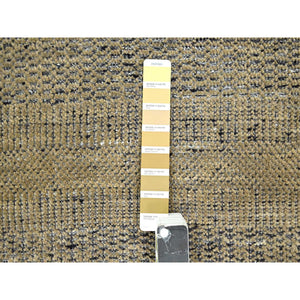 6'x9'2" Bone Brown With Charcoal Black, Oxidized And Distressed Grass Design With Exposed Warps, 100% Wool, Hand Knotted, Oriental Rug FWR457476