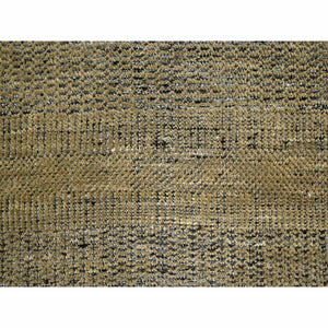 6'x9'2" Bone Brown With Charcoal Black, Oxidized And Distressed Grass Design With Exposed Warps, 100% Wool, Hand Knotted, Oriental Rug FWR457476
