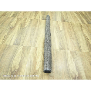 6'x9'2" Bone Brown With Charcoal Black, Oxidized And Distressed Grass Design With Exposed Warps, 100% Wool, Hand Knotted, Oriental Rug FWR457476