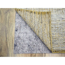 Load image into Gallery viewer, 2&#39;7&quot;x8&#39;2&quot; Snow White With Golden Yellow, Hand Knotted, Oxidized And Distressed Grass Design With Exposed Warps, 100% Wool, Runner, Oriental Rug FWR457482
