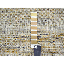 Load image into Gallery viewer, 2&#39;7&quot;x8&#39;2&quot; Snow White With Golden Yellow, Hand Knotted, Oxidized And Distressed Grass Design With Exposed Warps, 100% Wool, Runner, Oriental Rug FWR457482