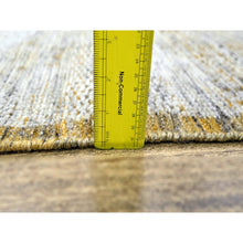 Load image into Gallery viewer, 2&#39;7&quot;x8&#39;2&quot; Snow White With Golden Yellow, Hand Knotted, Oxidized And Distressed Grass Design With Exposed Warps, 100% Wool, Runner, Oriental Rug FWR457482