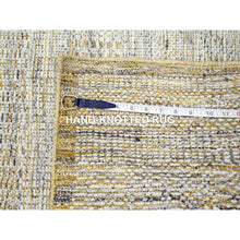 Load image into Gallery viewer, 2&#39;7&quot;x8&#39;2&quot; Snow White With Golden Yellow, Hand Knotted, Oxidized And Distressed Grass Design With Exposed Warps, 100% Wool, Runner, Oriental Rug FWR457482