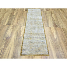 Load image into Gallery viewer, 2&#39;7&quot;x6&#39; Golden Yellow, Oxidized And Distressed Grass Design With Exposed Warps, Hand Knotted, Natural 100% Wool, Runner, Oriental Rug FWR457488
