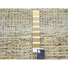 Load image into Gallery viewer, 2&#39;7&quot;x6&#39; Golden Yellow, Oxidized And Distressed Grass Design With Exposed Warps, Hand Knotted, Natural 100% Wool, Runner, Oriental Rug FWR457488