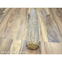 Load image into Gallery viewer, 2&#39;7&quot;x6&#39; Golden Yellow, Oxidized And Distressed Grass Design With Exposed Warps, Hand Knotted, Natural 100% Wool, Runner, Oriental Rug FWR457488