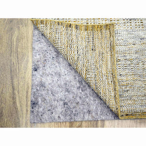 2'7"x8'2" Powder White With Nugget Gold, Hand Knotted, Oxidized And Distressed Grass Design With Exposed Warps, 100% Wool, Runner, Oriental Rug FWR457494