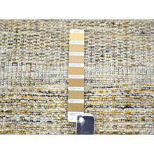 Load image into Gallery viewer, 2&#39;7&quot;x8&#39;2&quot; Powder White With Nugget Gold, Hand Knotted, Oxidized And Distressed Grass Design With Exposed Warps, 100% Wool, Runner, Oriental Rug FWR457494