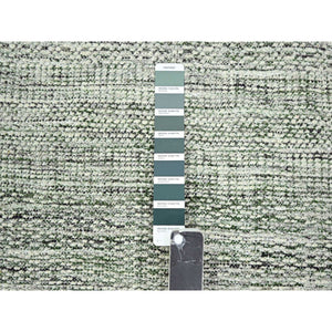 2'7"x8' Daisy White with Seaweed Green, Hand Knotted, Oxidized and Distressed Grass Design with Exposed Warps, 100% Wool, Runner, Oriental Rug FWR457506