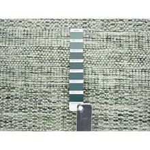 Load image into Gallery viewer, 2&#39;7&quot;x8&#39; Daisy White With Seaweed Green, Hand Knotted, Oxidized And Distressed Grass Design With Exposed Warps, 100% Wool, Runner, Oriental Rug FWR457506