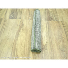 Load image into Gallery viewer, 2&#39;7&quot;x8&#39; Daisy White with Seaweed Green, Hand Knotted, Oxidized and Distressed Grass Design with Exposed Warps, 100% Wool, Runner, Oriental Rug FWR457506