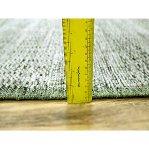 2'7"x8' Daisy White with Seaweed Green, Hand Knotted, Oxidized and Distressed Grass Design with Exposed Warps, 100% Wool, Runner, Oriental Rug FWR457506