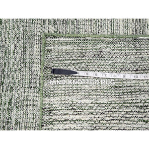 2'7"x8' Daisy White with Seaweed Green, Hand Knotted, Oxidized and Distressed Grass Design with Exposed Warps, 100% Wool, Runner, Oriental Rug FWR457506
