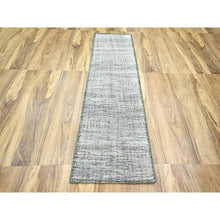 Load image into Gallery viewer, 2&#39;6&quot;x8&#39; Vista White With Pine Green, 100% Wool, Hand Knotted, Oxidized And Distressed Grass Design With Exposed Warps, Runner, Oriental Rug FWR457512