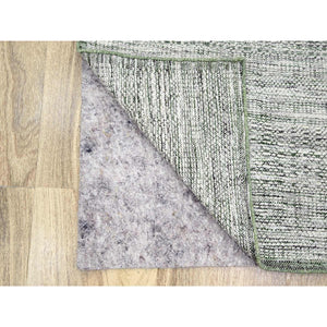 2'6"x8' Vista White with Pine Green, 100% Wool, Hand Knotted, Oxidized and Distressed Grass Design with Exposed Warps, Runner, Oriental Rug FWR457512