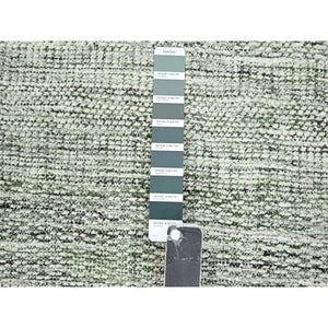 2'6"x8' Vista White with Pine Green, 100% Wool, Hand Knotted, Oxidized and Distressed Grass Design with Exposed Warps, Runner, Oriental Rug FWR457512