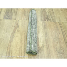 Load image into Gallery viewer, 2&#39;6&quot;x8&#39; Vista White with Pine Green, 100% Wool, Hand Knotted, Oxidized and Distressed Grass Design with Exposed Warps, Runner, Oriental Rug FWR457512