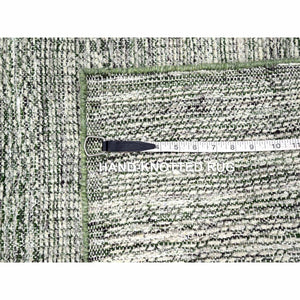 2'6"x8' Vista White with Pine Green, 100% Wool, Hand Knotted, Oxidized and Distressed Grass Design with Exposed Warps, Runner, Oriental Rug FWR457512