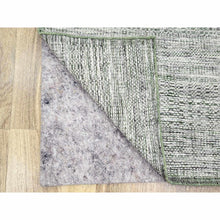 Load image into Gallery viewer, 2&#39;3&quot;x8&#39; Cotton White with Forest Green, Hand Knotted, Oxidized and Distressed Grass Design with Exposed Warps, 100% Wool, Narrow Runner, Oriental Rug FWR457518
