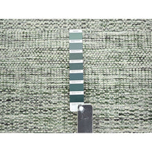Load image into Gallery viewer, 2&#39;3&quot;x8&#39; Cotton White with Forest Green, Hand Knotted, Oxidized and Distressed Grass Design with Exposed Warps, 100% Wool, Narrow Runner, Oriental Rug FWR457518