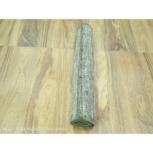 Load image into Gallery viewer, 2&#39;3&quot;x8&#39; Cotton White with Forest Green, Hand Knotted, Oxidized and Distressed Grass Design with Exposed Warps, 100% Wool, Narrow Runner, Oriental Rug FWR457518
