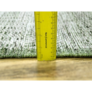 2'3"x8' Cotton White with Forest Green, Hand Knotted, Oxidized and Distressed Grass Design with Exposed Warps, 100% Wool, Narrow Runner, Oriental Rug FWR457518