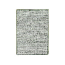 Load image into Gallery viewer, 2&#39;x3&#39; Daisy White with Moss Green, Oxidized and Distressed Grass Design with Exposed Warps, 100% Wool, Hand Knotted, Sample, Mat, Oriental Rug FWR457542