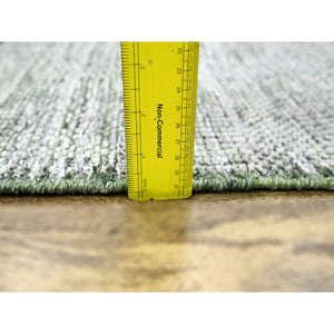 2'x3' Daisy White with Moss Green, Oxidized and Distressed Grass Design with Exposed Warps, 100% Wool, Hand Knotted, Sample, Mat, Oriental Rug FWR457542