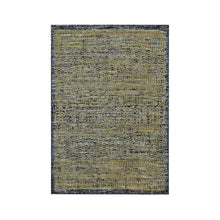 Load image into Gallery viewer, 2&#39;x3&#39; Charcoal Black with Honey Brown, Oxidized and Distressed Grass Design with Exposed Warps, 100% Wool, Hand Knotted, Mat, Sample, Oriental Rug FWR457554
