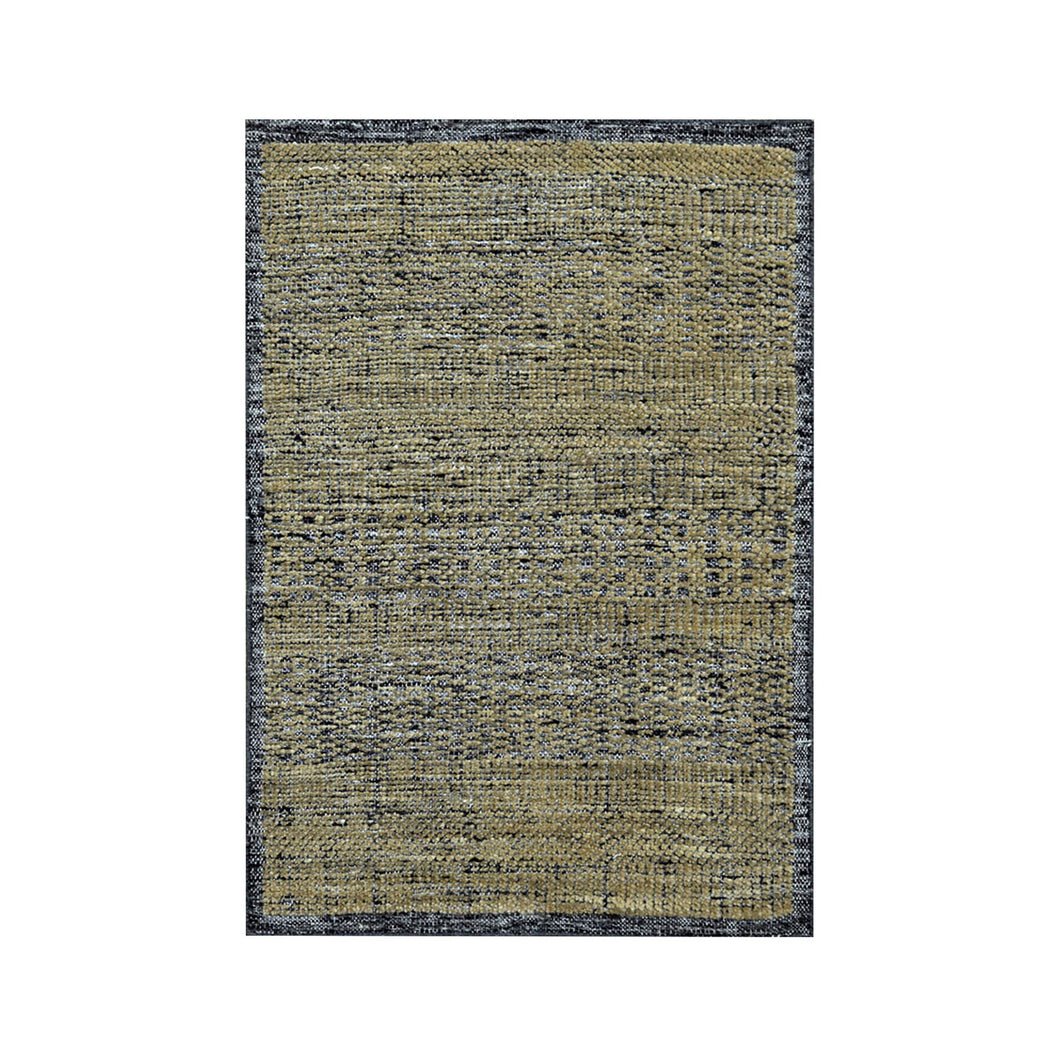 2'x3' Charcoal Black with Honey Brown, Oxidized and Distressed Grass Design with Exposed Warps, 100% Wool, Hand Knotted, Mat, Sample, Oriental Rug FWR457554