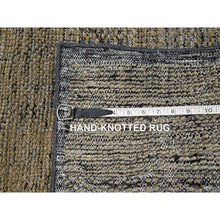 Load image into Gallery viewer, 2&#39;x3&#39; Charcoal Black with Honey Brown, Oxidized and Distressed Grass Design with Exposed Warps, 100% Wool, Hand Knotted, Mat, Sample, Oriental Rug FWR457554