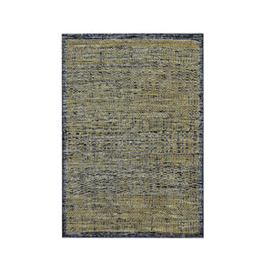 2'x3' Charcoal Black with Peanut Brown, Oxidized and Distressed Grass Design with Exposed Warps, 100% Wool, Hand Knotted, Sample, Mat, Oriental Rug FWR457560