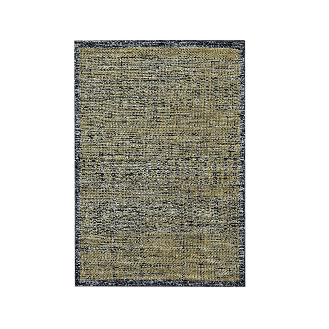 2'x3' Charcoal Black with Peanut Brown, Oxidized and Distressed Grass Design with Exposed Warps, 100% Wool, Hand Knotted, Sample, Mat, Oriental Rug FWR457560