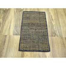 Load image into Gallery viewer, 2&#39;x3&#39; Charcoal Black with Peanut Brown, Oxidized and Distressed Grass Design with Exposed Warps, 100% Wool, Hand Knotted, Sample, Mat, Oriental Rug FWR457560