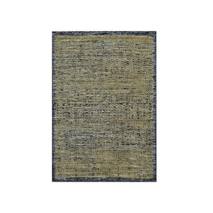 2'x3' Charcoal Black with Honey Brown, Oxidized and Distressed Grass Design with Exposed Warps, 100% Wool, Hand Knotted, Sample, Mat, Oriental Rug FWR457566