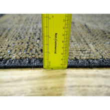 Load image into Gallery viewer, 2&#39;x3&#39; Charcoal Black with Honey Brown, Oxidized and Distressed Grass Design with Exposed Warps, 100% Wool, Hand Knotted, Sample, Mat, Oriental Rug FWR457566