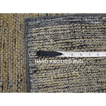 Load image into Gallery viewer, 2&#39;x3&#39; Charcoal Black with Honey Brown, Oxidized and Distressed Grass Design with Exposed Warps, 100% Wool, Hand Knotted, Sample, Mat, Oriental Rug FWR457566