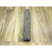 Load image into Gallery viewer, 2&#39;x3&#39; Charcoal Black with Honey Brown, Oxidized and Distressed Grass Design with Exposed Warps, 100% Wool, Hand Knotted, Sample, Mat, Oriental Rug FWR457566