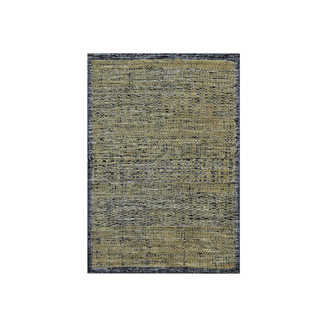 2'x3' Charcoal Black with Tawny Brown, Oxidized and Distressed Grass Design with Exposed Warps, 100% Wool, Hand Knotted, Mat, Sample, Oriental Rug FWR457572