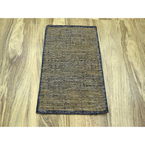2'x3' Charcoal Black With Tawny Brown, Oxidized And Distressed Grass Design With Exposed Warps, 100% Wool, Hand Knotted, Mat, Sample, Oriental Rug FWR457572