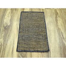 Load image into Gallery viewer, 2&#39;x3&#39; Charcoal Black with Tawny Brown, Oxidized and Distressed Grass Design with Exposed Warps, 100% Wool, Hand Knotted, Mat, Sample, Oriental Rug FWR457572