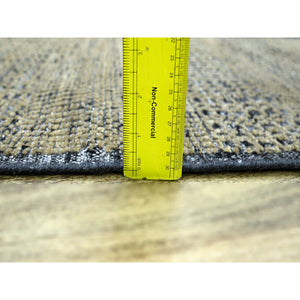 2'x3' Charcoal Black with Tawny Brown, Oxidized and Distressed Grass Design with Exposed Warps, 100% Wool, Hand Knotted, Mat, Sample, Oriental Rug FWR457572