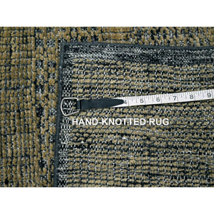 2'x3' Charcoal Black with Tawny Brown, Oxidized and Distressed Grass Design with Exposed Warps, 100% Wool, Hand Knotted, Mat, Sample, Oriental Rug FWR457572