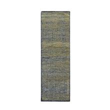 Load image into Gallery viewer, 2&#39;6&quot;x8&#39; Charcoal Black with Bone Brown, Oxidized and Distressed Grass Design with Exposed Warps, 100% Wool, Hand Knotted, Runner, Oriental Rug FWR457584