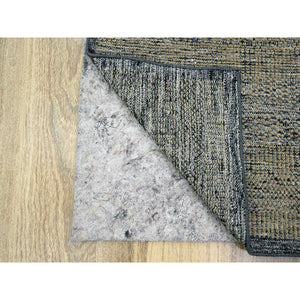 2'6"x8' Charcoal Black with Bone Brown, Oxidized and Distressed Grass Design with Exposed Warps, 100% Wool, Hand Knotted, Runner, Oriental Rug FWR457584